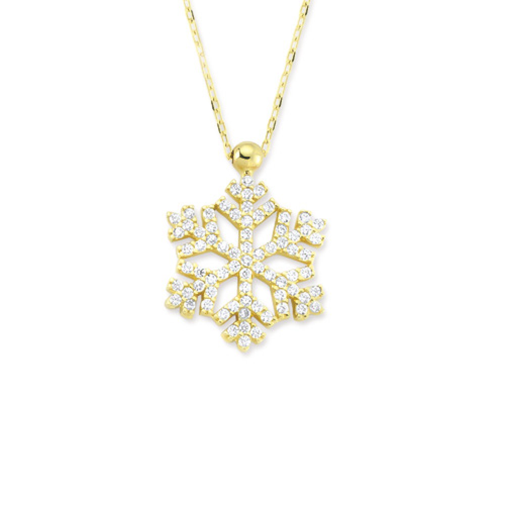 Glorria 14k Solid Gold Snowflake Necklace