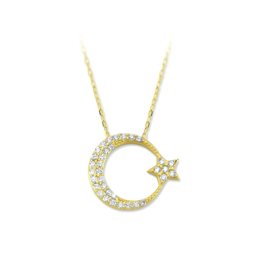 Glorria 14k Solid Gold Crescent And Star Necklace Glorria 14k Solid Gold Crescent And Star Necklace