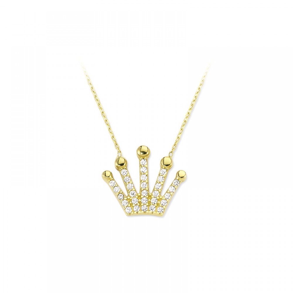 Glorria 14k Solid Gold Crown Necklace