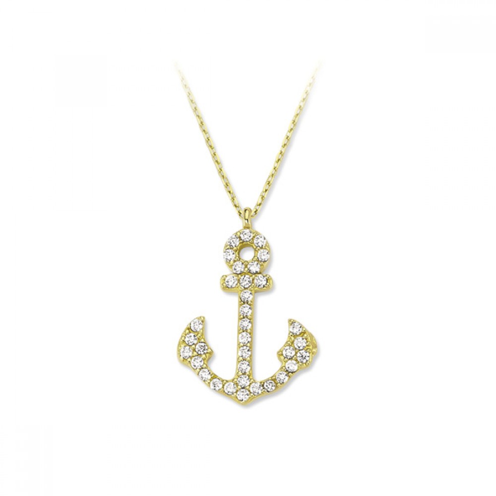 Glorria 14k Solid Gold Anchor Necklace