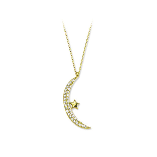 Glorria 14k Solid Gold Crescent And Star Necklace Glorria 14k Solid Gold Crescent And Star Necklace