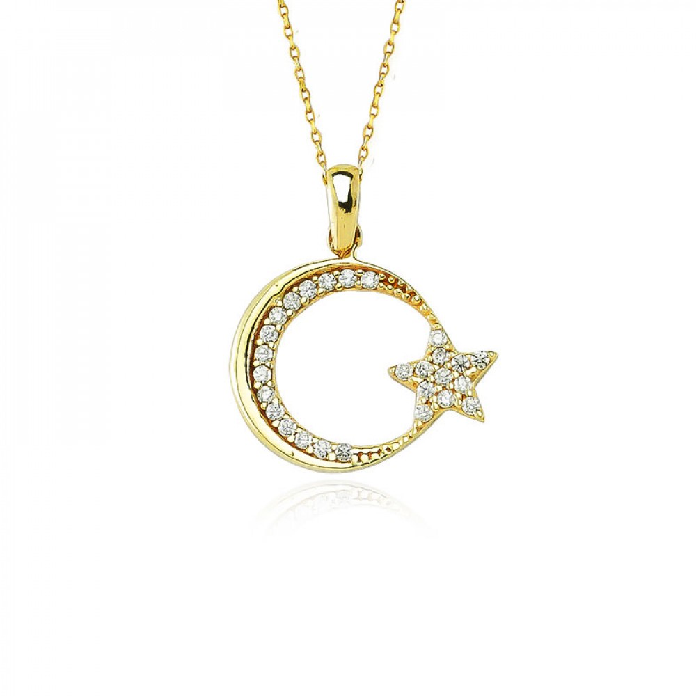 Glorria 8k Solid Gold Star and Crescent Pendant
