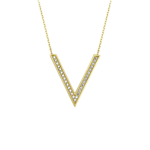Glorria 14k Solid Gold V Pave Necklace