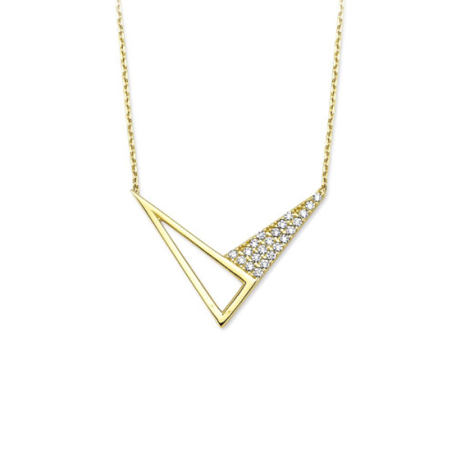 Glorria 14k Solid Gold Triangle V Pave Necklace Glorria 14k Solid Gold Triangle V Pave Necklace