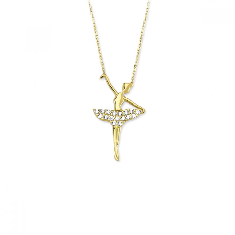 Glorria 14k Solid Gold Ballerin Pave Necklace