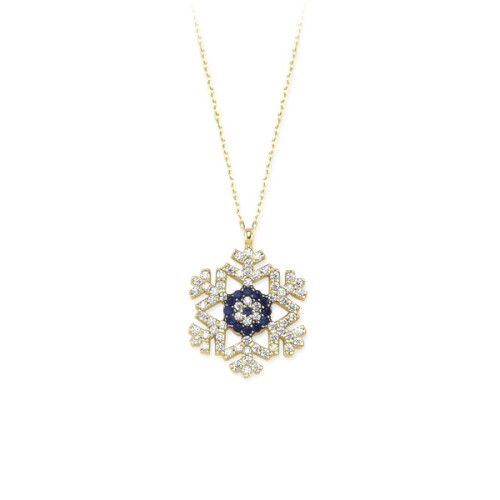 Glorria 14k Solid Gold Snowflake Evil Eye Pave Necklace Glorria 14k Solid Gold Snowflake Evil Eye Pave Necklace