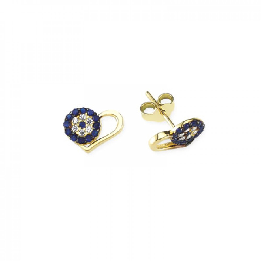 Glorria 14k Solid Gold Heart Evil Eye Earring