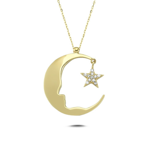 Glorria 14k Solid Gold Atatürk Silhouette Star and Crescent Necklace Glorria 14k Solid Gold Atatürk Silhouette Star and Crescent Necklace