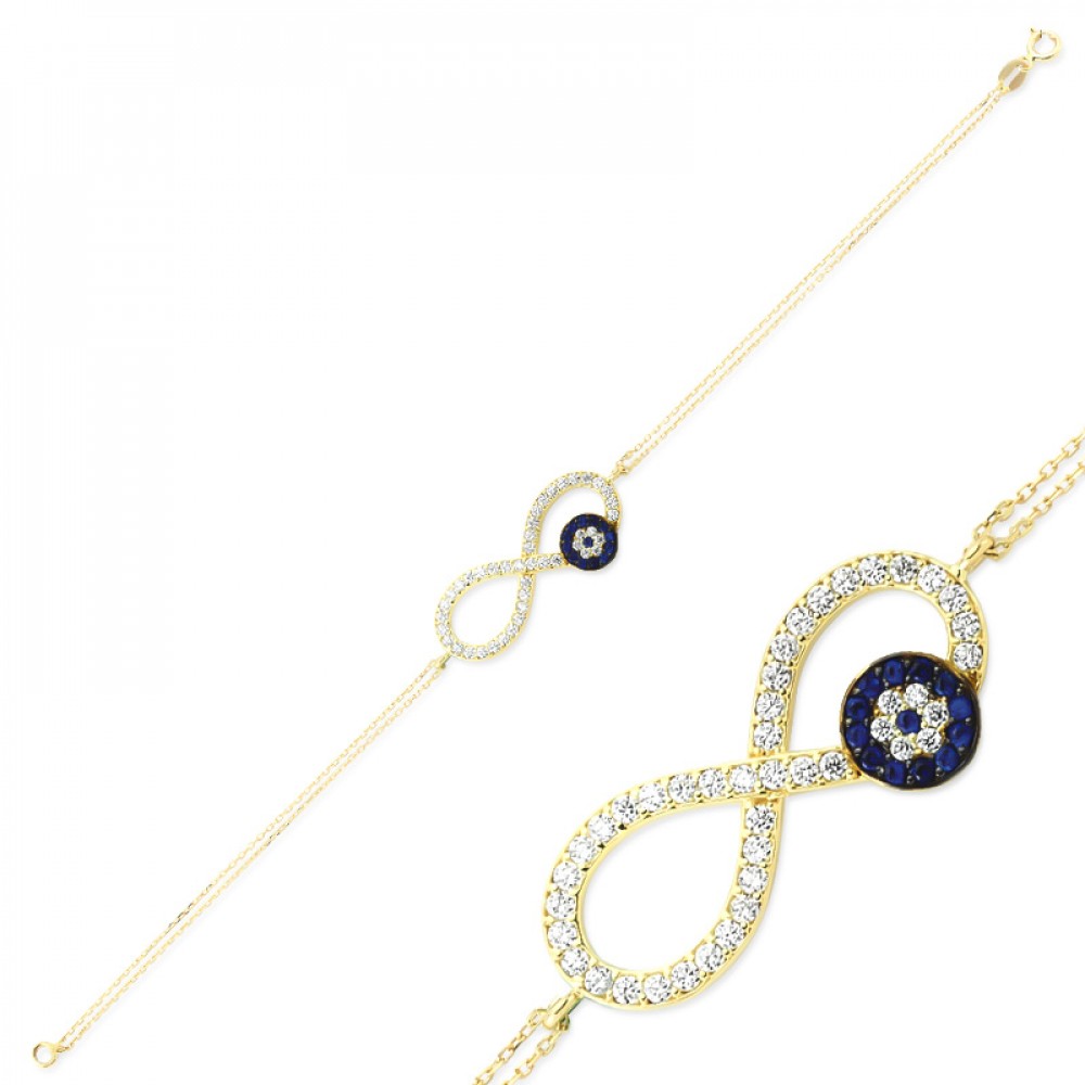 Glorria 14k Solid Gold Evil Eye Infinity Bracelet