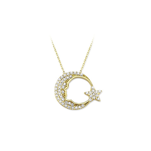 Glorria 14k Solid Gold Atatürk Silhouette Star and Crescent Necklace Glorria 14k Solid Gold Atatürk Silhouette Star and Crescent Necklace