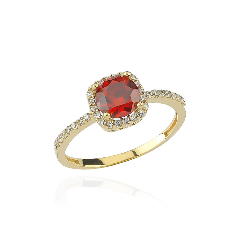 Glorria 14k Solid Gold Red Zirkon Pave Ring