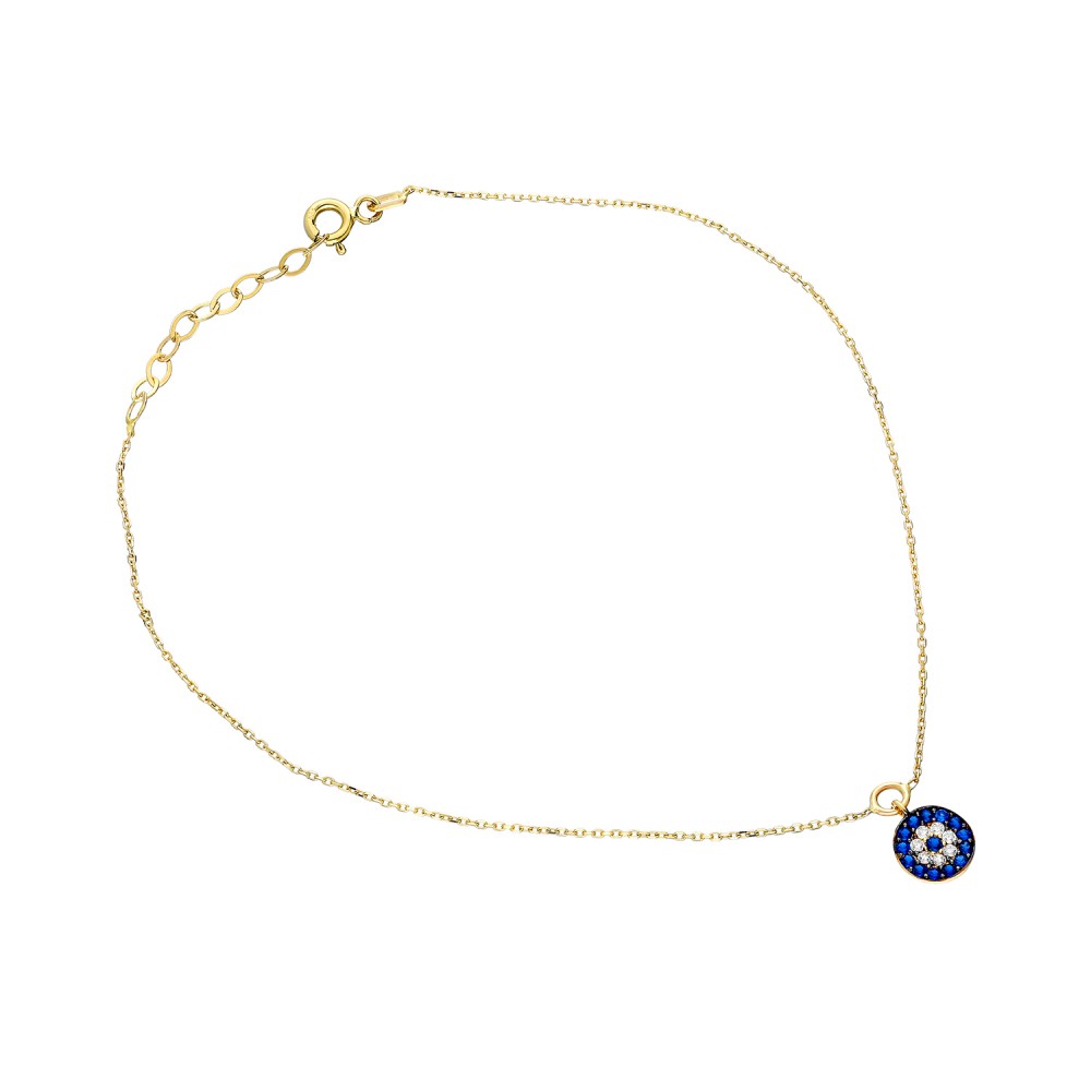 Glorria 14k Solid Gold Evil Eye Anklet