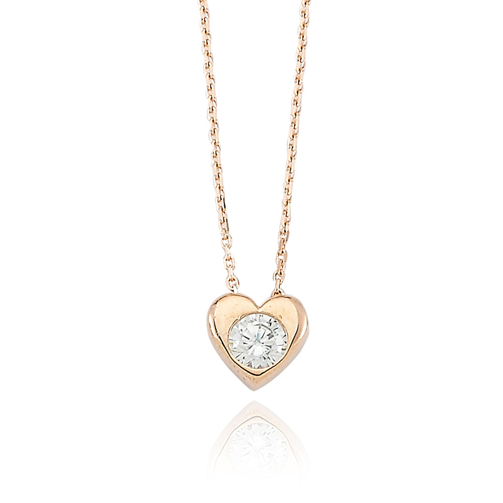 Glorria 925k Sterling Silver Single Pave Heart Necklace