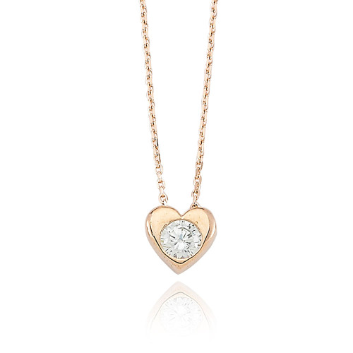 Glorria 925k Sterling Silver Single Pave Heart Necklace Glorria 925k Sterling Silver Single Pave Heart Necklace