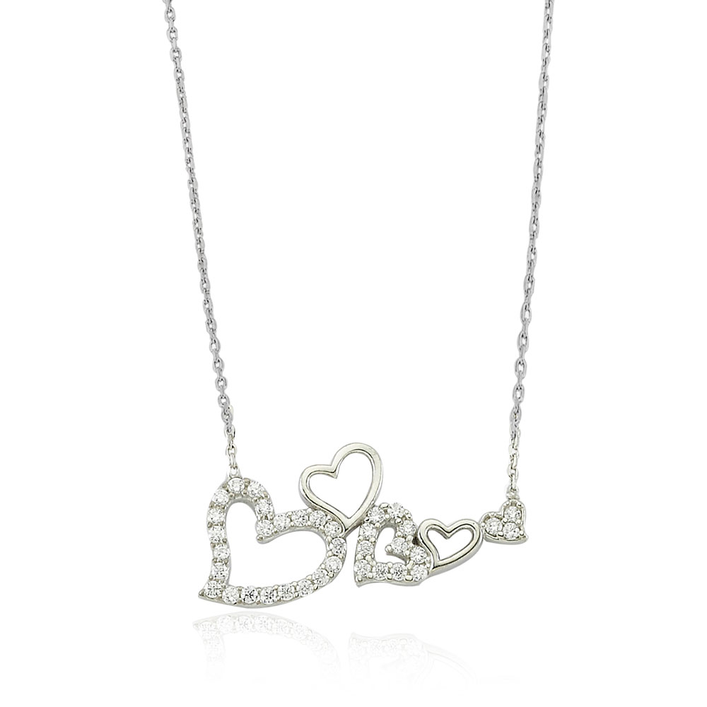Glorria 925k Sterling Silver Row Heart Necklace