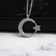 Glorria 925k Sterling Silver Crescent And Star Necklace