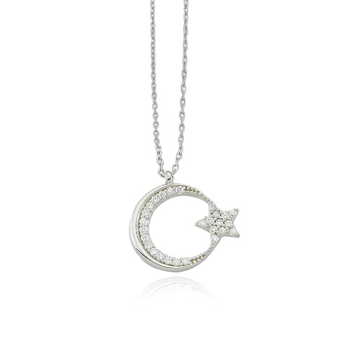 Glorria 925k Sterling Silver Crescent And Star Necklace Glorria 925k Sterling Silver Crescent And Star Necklace