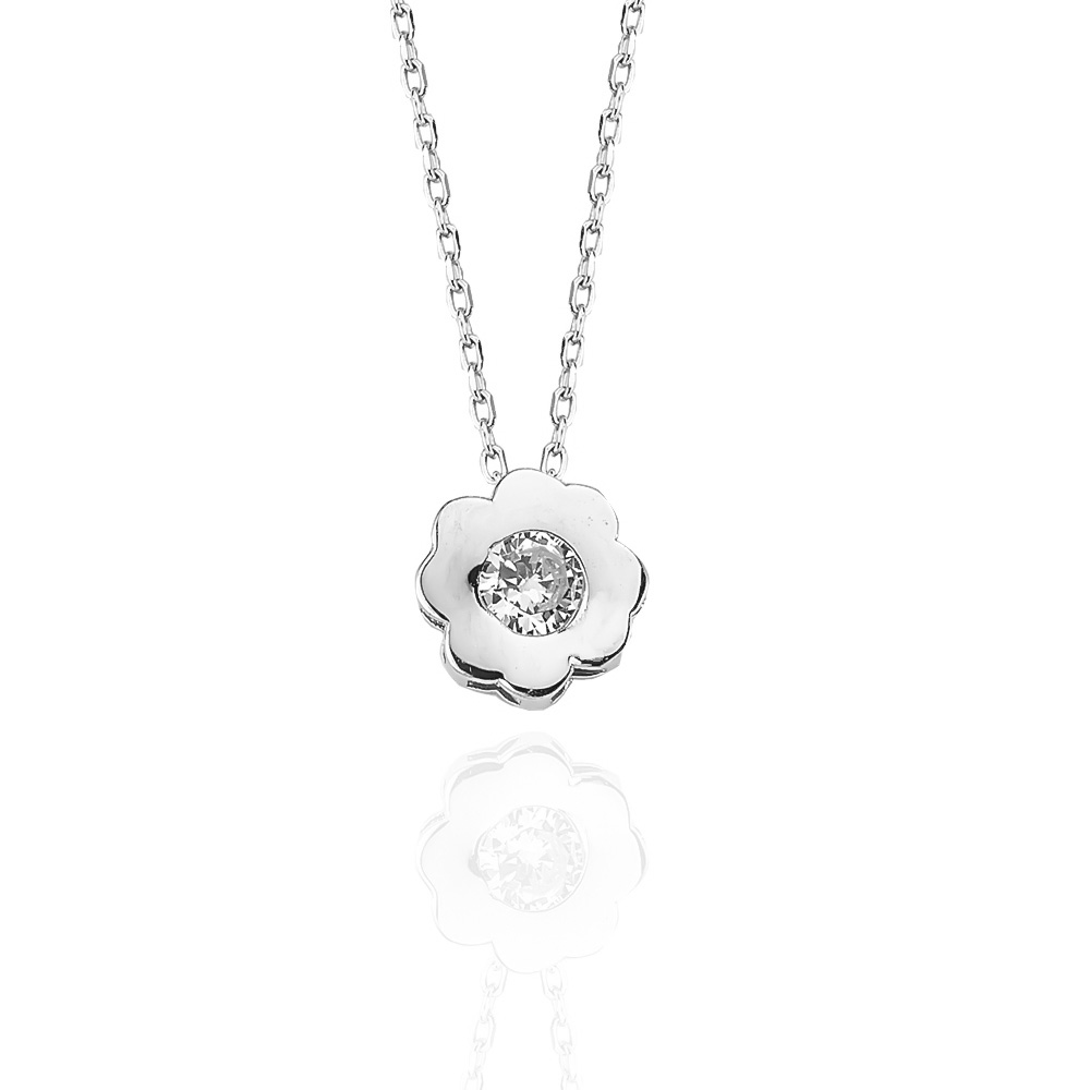 Glorria 925k Sterling Silver Clover Solitaire Necklace