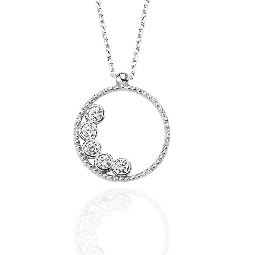 Glorria 925k Sterling Silver Pave Round Necklace