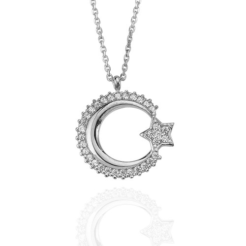 Glorria 925k Sterling Silver Pave Star and Crescent Necklace Glorria 925k Sterling Silver Pave Star and Crescent Necklace