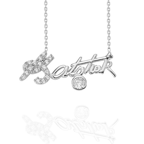 Glorria 925k Sterling Silver Pave Atatürk Signature Necklace Glorria 925k Sterling Silver Pave Atatürk Signature Necklace